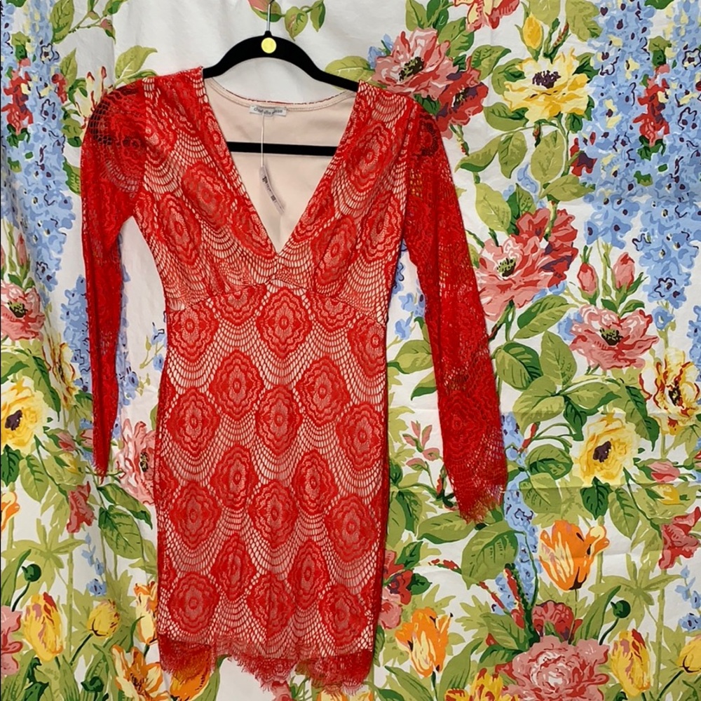 Charlotte Rouse Laced Mini Dress with lace sleeves